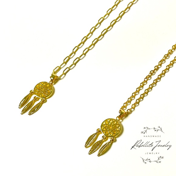 Gold filled Dreamcatcher Charm Necklace Link Chain Necklace Gold Chain Necklace - Picture 3 of 8